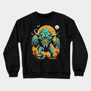 Scary halloween monster grinning design for party gift for him her friend Crewneck Sweatshirt